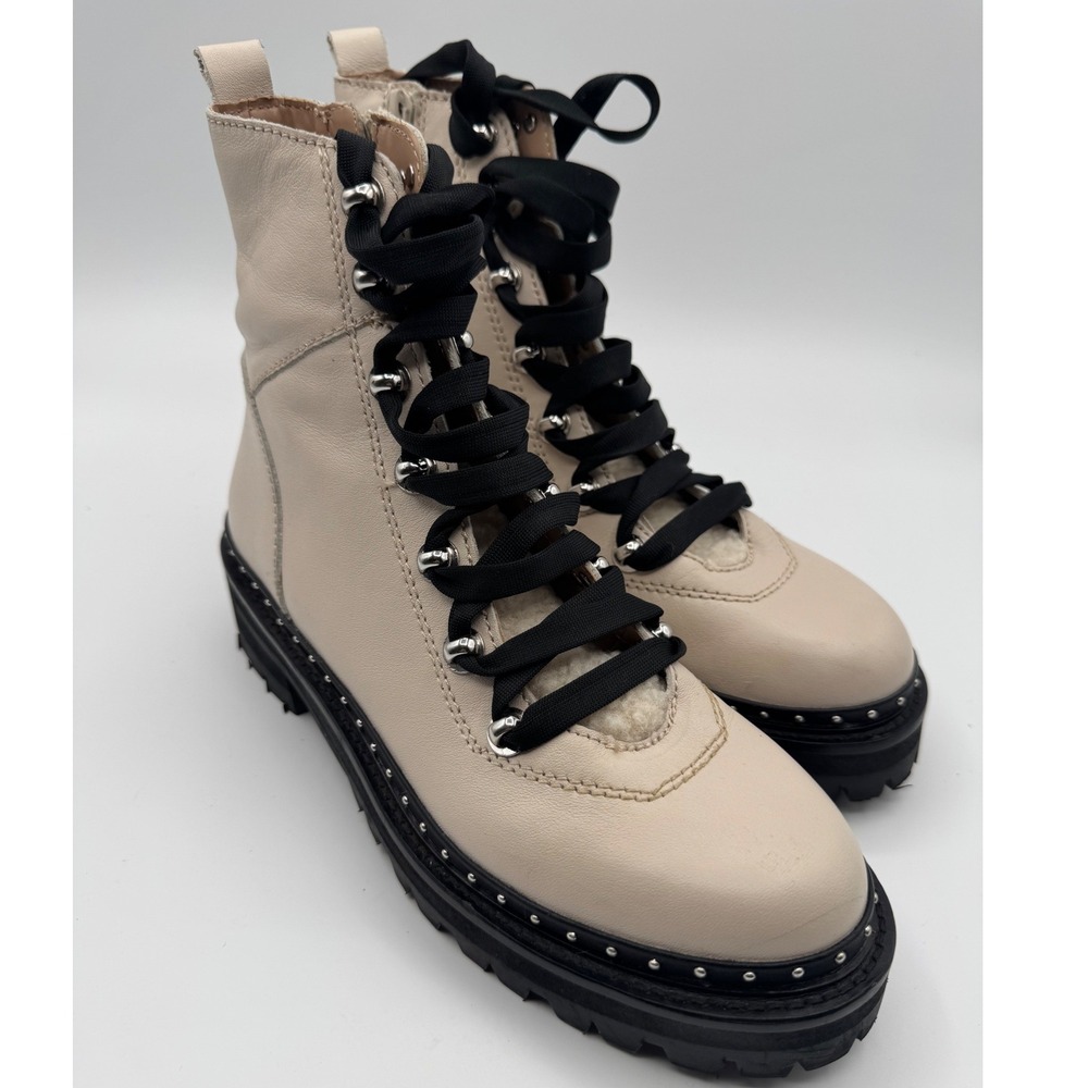 Steve Madden Leather Ribbon Lace Combat Boots Studded Lug Sole Boots 7.5 women